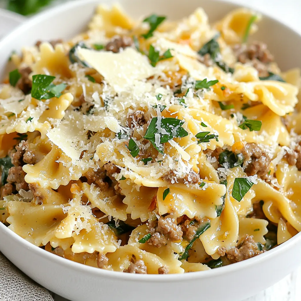 Creamy Parmesan Beef Bowtie Pasta Easy Dinner Recipe