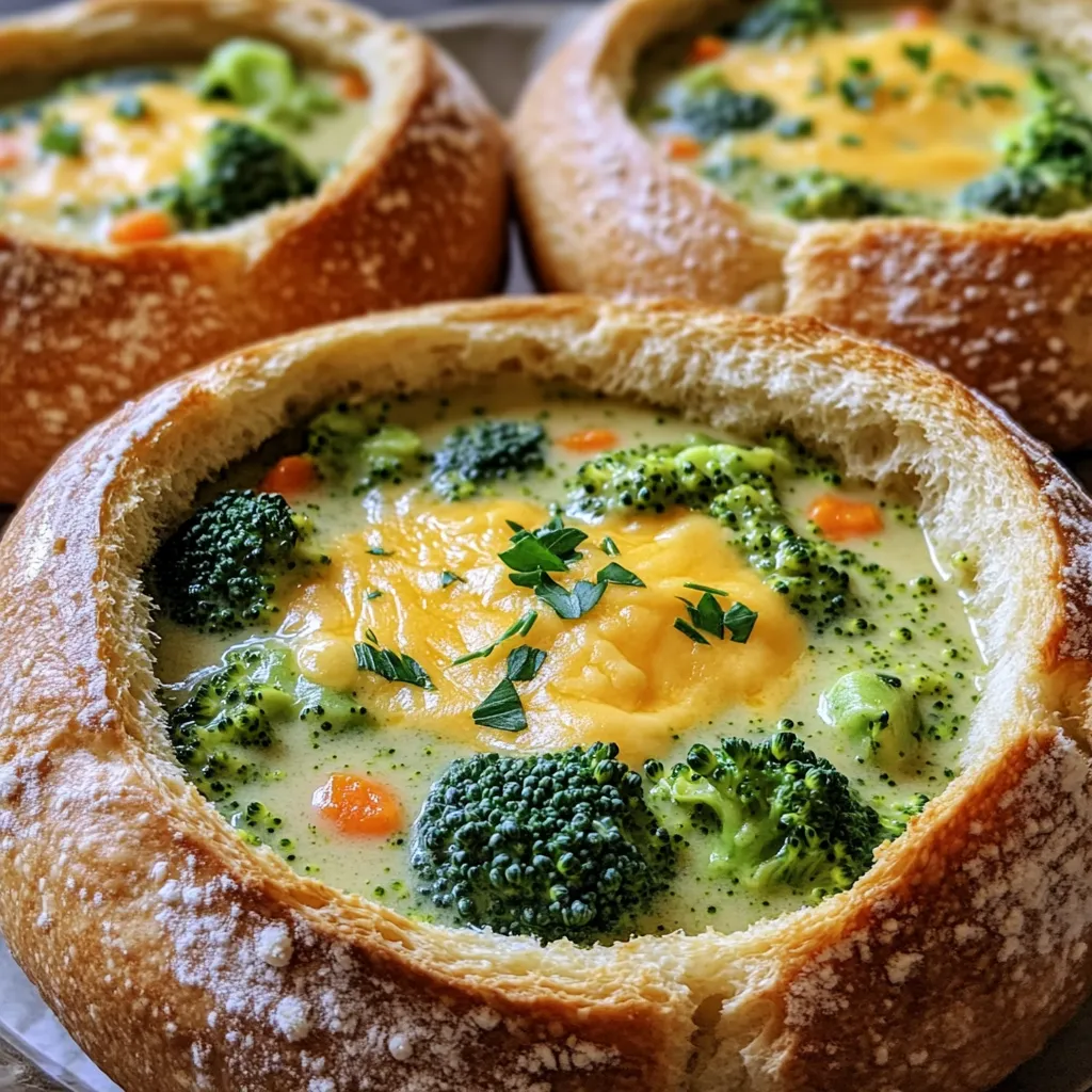Creamy Broccoli Cheddar Soup in Bread Bowls Delight