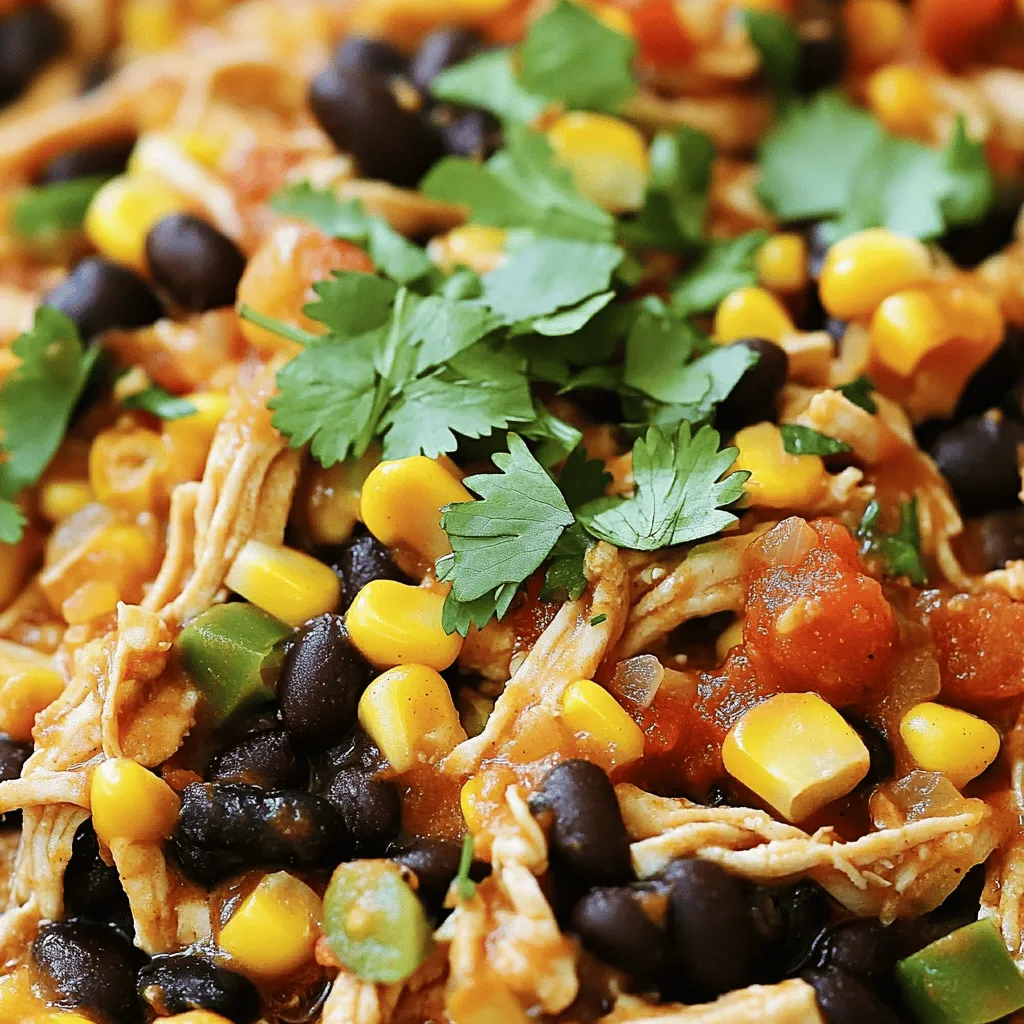 - 4 boneless, skinless chicken breasts - 1 can (15 oz) black beans, rinsed and drained - 1 can (15 oz) sweet corn, drained - 1 can (14.5 oz) diced tomatoes with green chilies