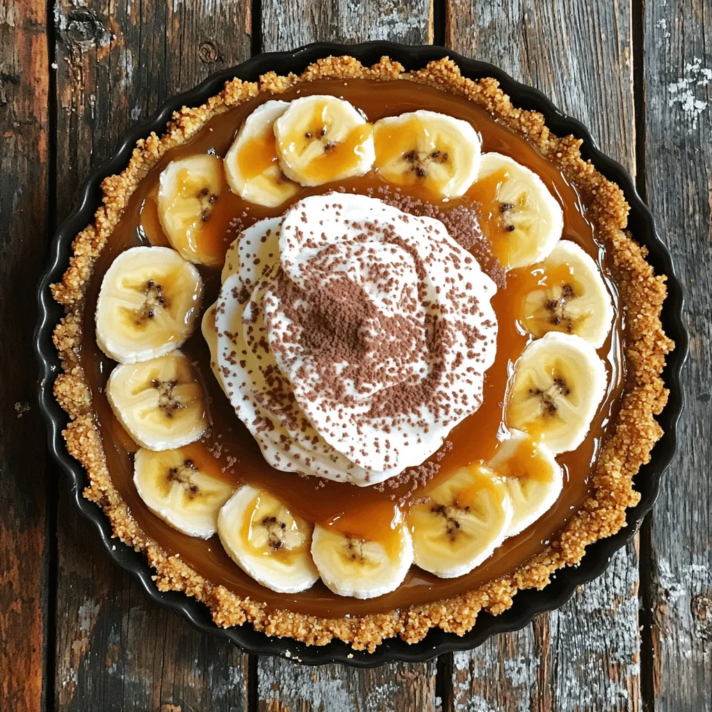 - 200g digestive biscuits, crushed - 100g unsalted butter, melted - 1 can (397g) sweetened condensed milk - 2 large bananas, sliced - 300ml heavy cream - 2 tablespoons powdered sugar - 1 teaspoon vanilla extract - Grated chocolate or cocoa powder for garnish