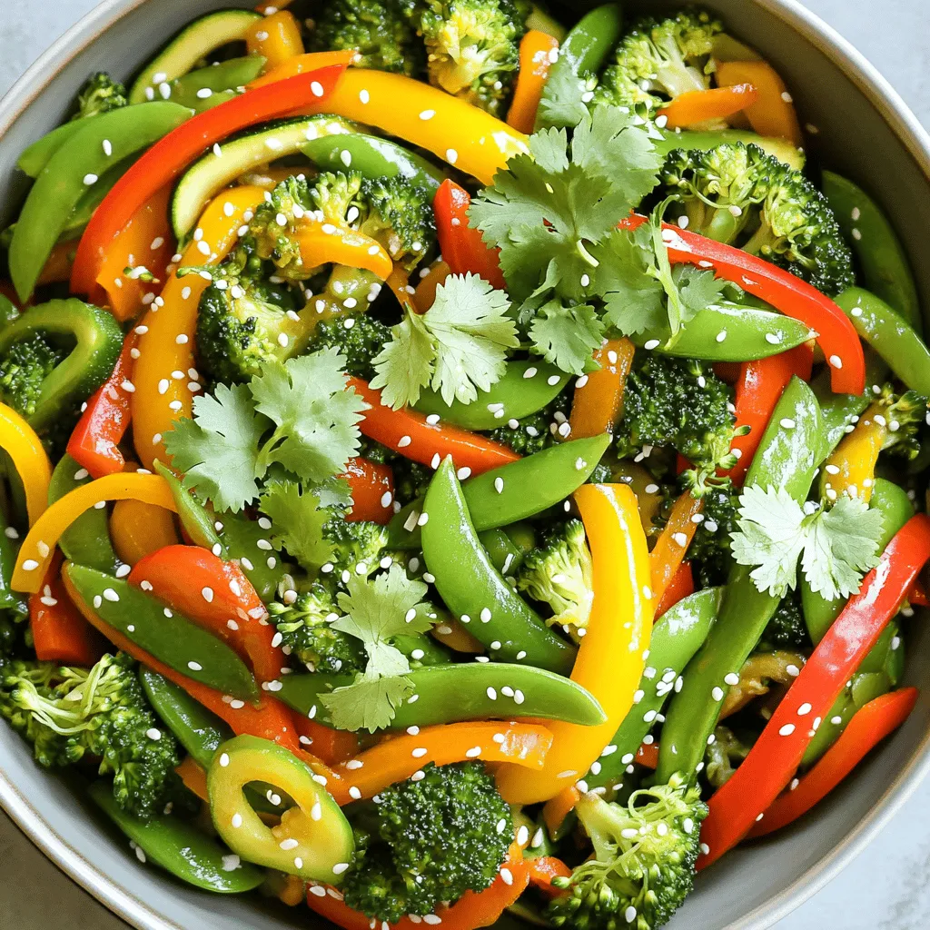 You need a mix of colorful veggies for a perfect stir fry. Here is what I use: - 1 cup bell peppers (red, yellow, and green), sliced - 1 cup broccoli florets - 1 cup snap peas - 1 medium carrot, julienned - 1 cup zucchini, sliced