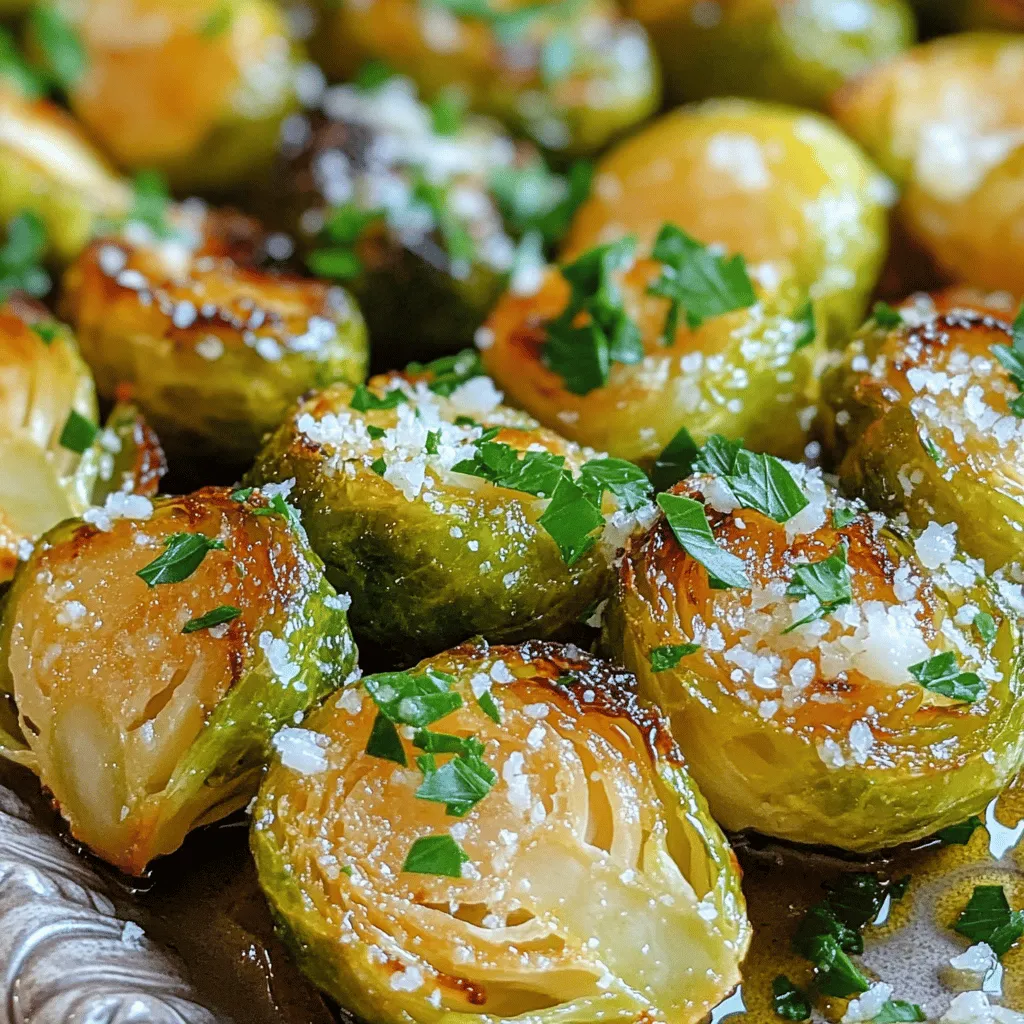 - 1 lb Brussels sprouts, trimmed and halved - 3 tablespoons olive oil - 4 cloves garlic, minced