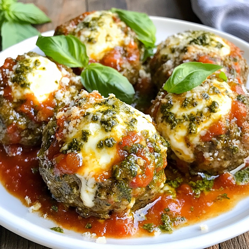 Pesto Mozzarella Stuffed Meatballs Savory Dish Delight