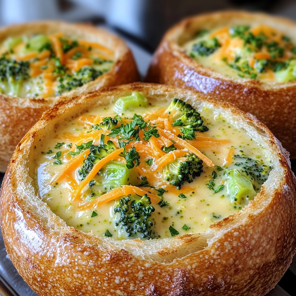 Creamy Broccoli Cheddar Soup Bread Bowls Delight